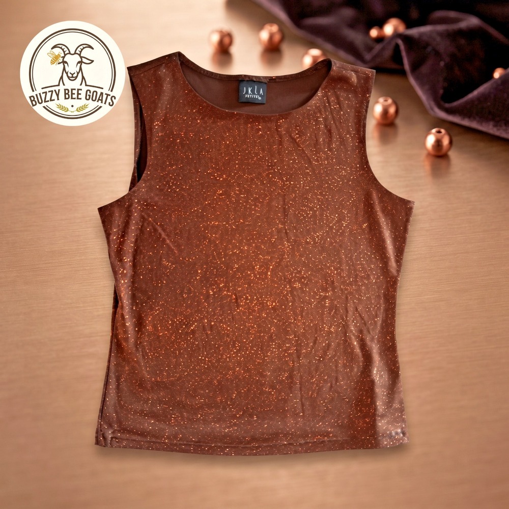 JKLA Petites Brown Metallic Shimmer Sleeveless Tank Top | Size Petite